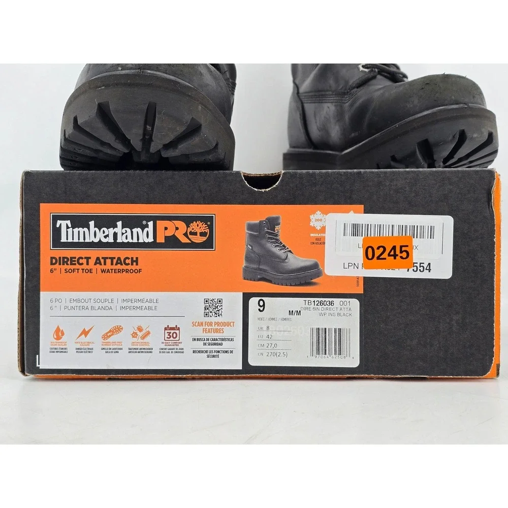 Timberland PRO Direct Attach Work Boots Mens 9 Black Leather Soft Toe -Good
